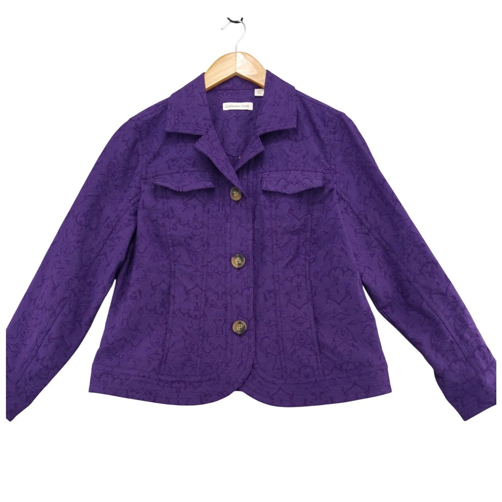 Coldwater Creek Jacket Women P12 Purple Textured Damask Jacquard Button Front